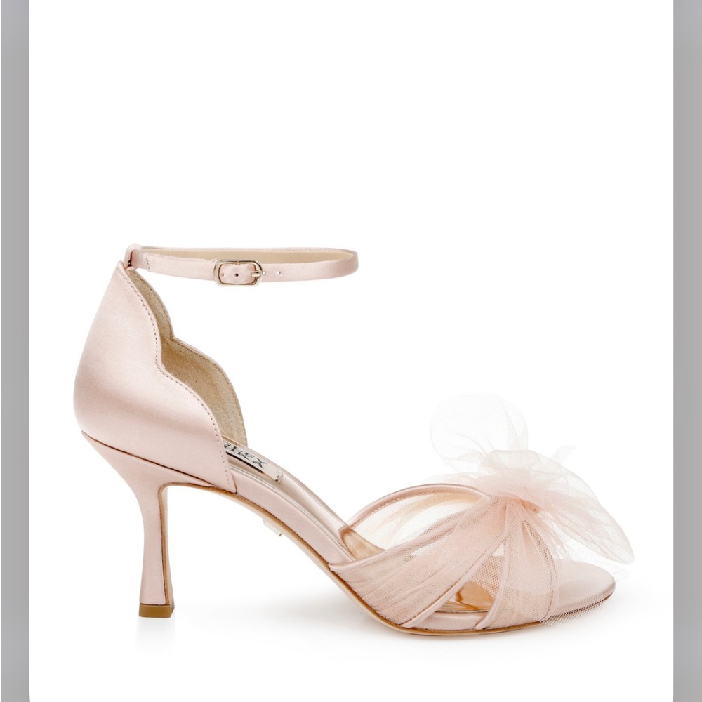 Badgley Mischka Terris Blush Kitten Heels with Tulle Accent